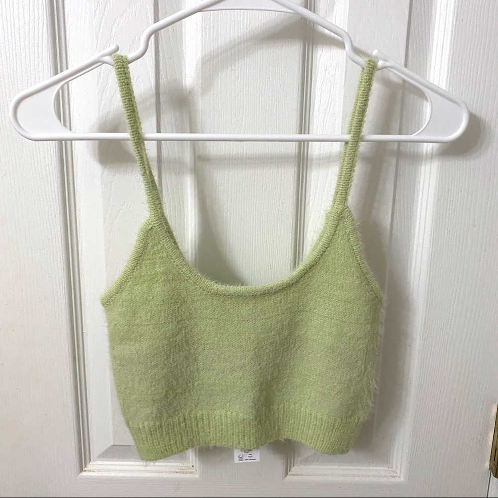 Fuzzy spaghetti strap crop top